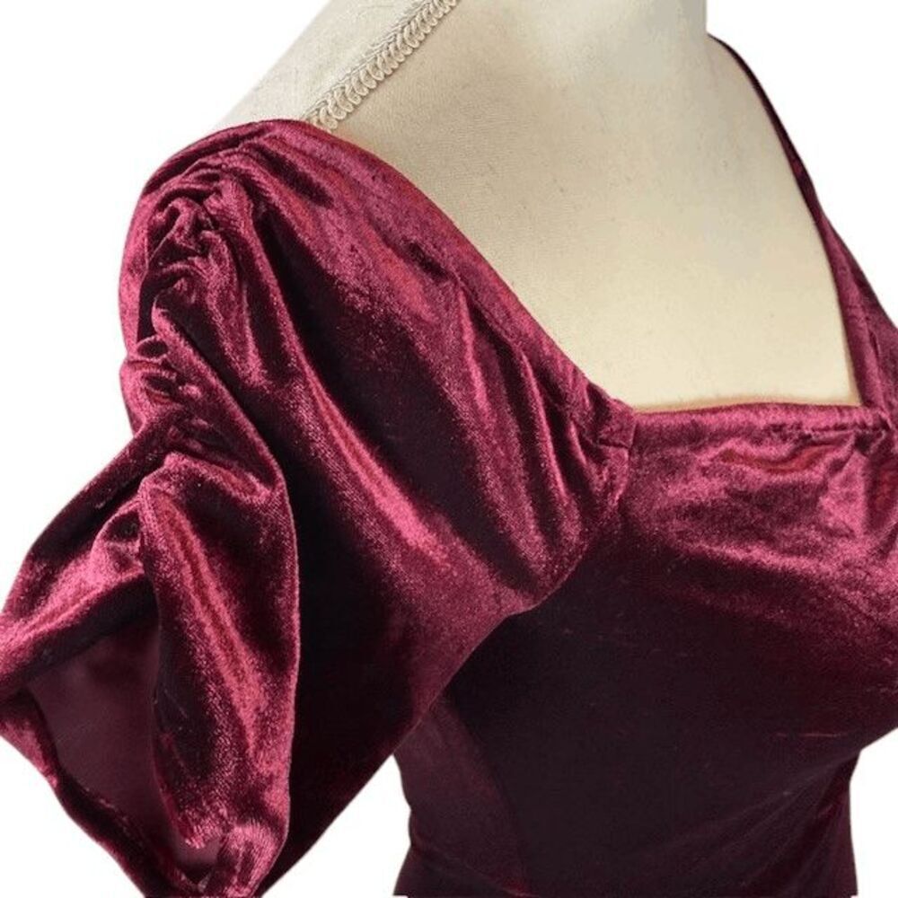 Privacy Please Riley Burgundy Maroon Velvet Ruffle Hem Mini Dress Size Small - Picture 4 of 14